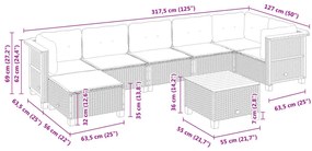 8 pcs conjunto sofás de jardim com almofadões vime PE preto