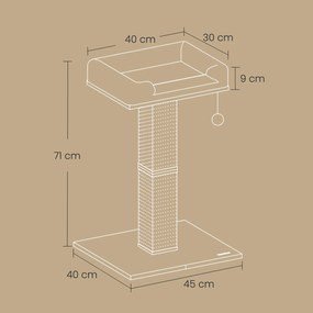 Arranhador para gatos com plataforma de pelúcia de 40 x 30 cm e tronco para arranhar 45 x 40 x 71 cm Cinzento