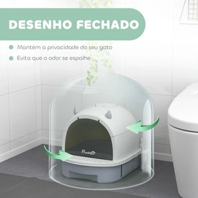 Caixa de Areia para Gatos Fechada com Tampa e Bandeja Amovíveis Filtro de Carvão e Pá 40,5x52x39 cm Branco e Cinza