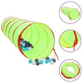vidaXL Túnel de brincar infantil com 250 bolas 175 cm poliéster verde