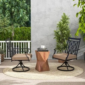 Conjunto de 2 cadeiras giratórias com estrutura metálica e impressão floral para jardim, piscina 70 x 60 x 92 cm Castanho, preto