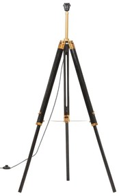 Candeeiro de chão tripé 141 cm teca maciça preto/dourado