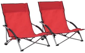 312490 vidaXL Cadeiras de praia dobráveis 2 pcs tecido vermelho
