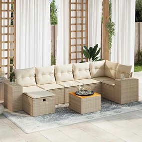 vidaXL 8 pcs conjunto de sofás p/ jardim com almofadões vime PE bege