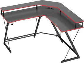 HOMCOM Secretária de Canto com Tomadas em Forma de L 128x128 cm com Suporte para Monitor Gancho e Suporte para Copos Preta | Aosom Portugal