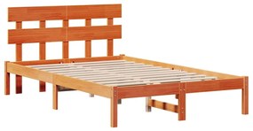Estrado de Cama com Cabeceira Castanho Encerado 135x190 cm Madeira Sól