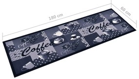 Tapete de cozinha lavável com design café 60x180 cm azul