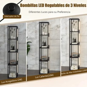 Candeeiro de pé moderno com Estantes para lâmpadas LED de 3 níveis reguláveis e Postes LED rotativos para o quarto 29 x 29 x 163 cm Preto