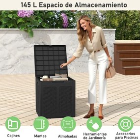 Caixa de armazenamento exterior de 145 L 56 x 56 x 60,5 cm Recipiente de PP com padrão de rattan e tampa com fechadura castanho
