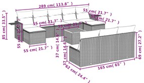 11 pcs conjunto sofás de jardim c/ almofadões vime PE cinzento
