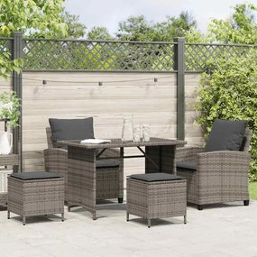 4 pcs conjunto sofás de jardim c/ almofadões vime PE cinzento