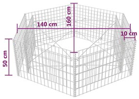 Canteiro elevado/cesto gabião hexagonal 160x140x50 cm