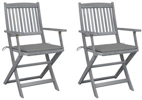 Cadeiras exterior dobráveis c/ almofadões 2 pcs acácia maciça