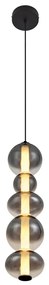 Candeeiro suspenso Art Deco preto com vidro fumado e transparente 5-luzes Incl. LED - Lizzy