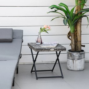 Mesa de Jardim em Vime Sintético Mesa Dobrável com Pés Cruzados e Estrutura de Aço para Pátio Varanda 40x40x40 cm Cinza
