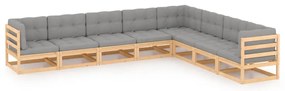 8 pcs conjunto lounge de jardim c/ almofadões pinho maciço