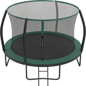 Trampolim 305 cm d, trampolim de jardim com rede de segurança, barras curvas com 180 cm de altura  Preto-verde escuro