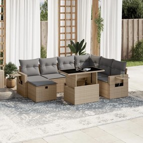 vidaXL 8 pcs conjunto de sofás p/ jardim com almofadões vime PE bege
