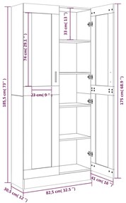 Vitrine 82,5x30,5x185,5 cm derivados madeira cinzento sonoma