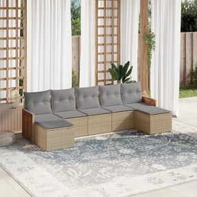 7 pcs conjunto de sofás p/ jardim com almofadões vime PE bege