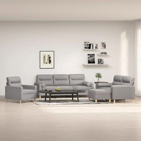 vidaXL 4 pcs conjunto de sofás c/ almofadões tecido cinza-claro