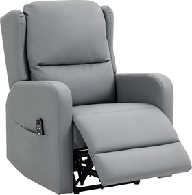 HOMCOM Poltrona de massagem com encosto reclinável, couro sintético, ajustável eletricamente, apoio para pés, bolso lateral, estrutura de aço, cinza | Aosom Portugal