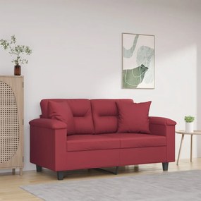 vidaXL Sofá 2 lugares +almofadas 120cm couro artificial vermelho tinto