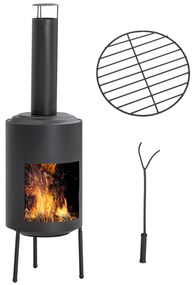 Outsunny Lareira de Jardim Braseiro Exterior de Metal com Atiçador e Chaminé para Fumaça para Varanda Campismo Ar Livre 30x30x105cm Preto
