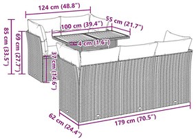 6 pcs conjunto sofás de jardim c/ almofadões vime PE preto
