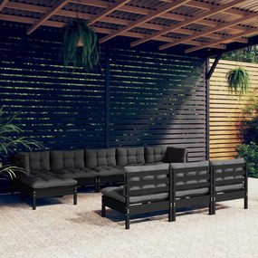 vidaXL 10 pcs conjunto lounge de jardim c/ almofadões pinho preto