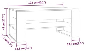 Mesa de centro 102x55x45 cm madeira processada preto