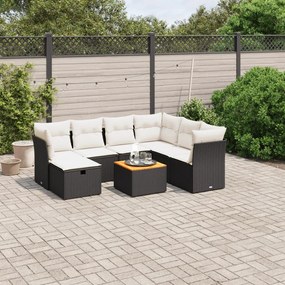 8 pcs conjunto sofás de jardim com almofadões vime PE preto