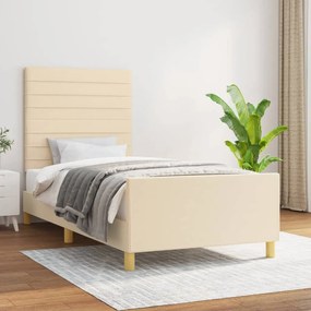 Estrutura de cama c/ cabeceira tecido cor creme 90x190 cm