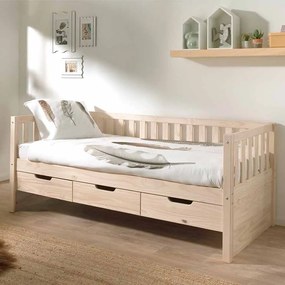 Cama infantil FRITZ (90x200) com 3 gavetas + Estrado NATURAL
