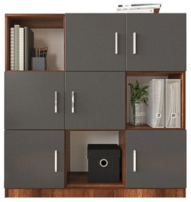 Armário Multiusos VO7 – Nogueira e Antracite – 119,9x121,8x37,6 cm
