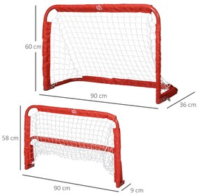 Conjunto de 2 balizas de futebol dobráveis ​​com rede Tetrolon 90x36x 60cm vermelho