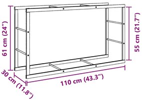 Suporte para lenha 110x30x61 cm aço preto