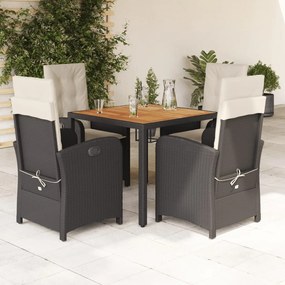 vidaXL 5 pcs conjunto de jantar p/ jardim c/ almofadões vime PE preto