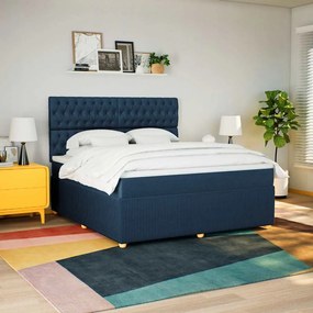 vidaXL Cama com molas/colchão 180x200 cm tecido azul