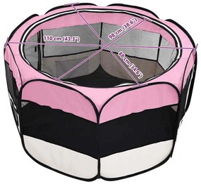 Parque dobrável p/ cão c/ saco de transporte 110x110x58cm rosa