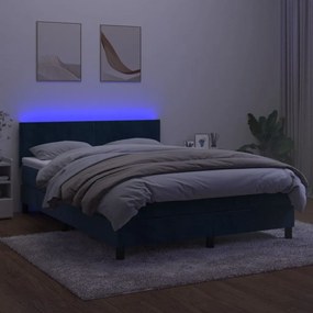 Cama box spring c/ colchão/LED 140x200 cm veludo azul-escuro