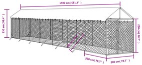 Canil de exterior com teto 2x14x2,5 m aço galvanizado prateado