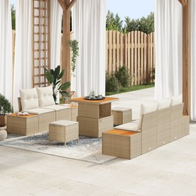 Conjunto de Sofá de Jardim vidaXL com Almofadas Bege Polirattan Acácia