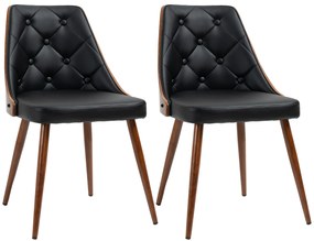 HOMCOM Conjunto de 2 Cadeiras para Mesa de Jantar com Assento Estofado em PU e Pés de Madeira 50,5x59x82cm Preto e Nogueira | Aosom Portugal