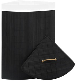 Cesto de canto para roupa suja 60 L bambu preto