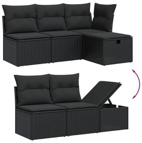 11 pcs conjunto sofás de jardim c/ almofadões vime PE preto