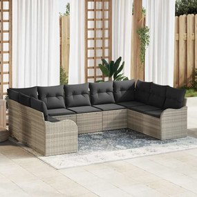 vidaXL Conjunto de Sofá de Jardim 9 pcs Cinzento-claro vime PE