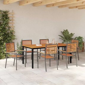 Conjunto de Jantar de Jardim vidaXL 7 Peças Cinza Rattan Acacia