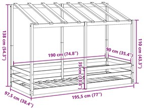 Cama infantil c/ telhado 90x190 cm pinho maciço castanho-mel