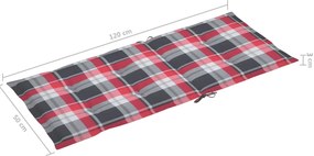 Cadeiras jardim c/ almofadões xadrez vermelho 6 pcs teca maciça